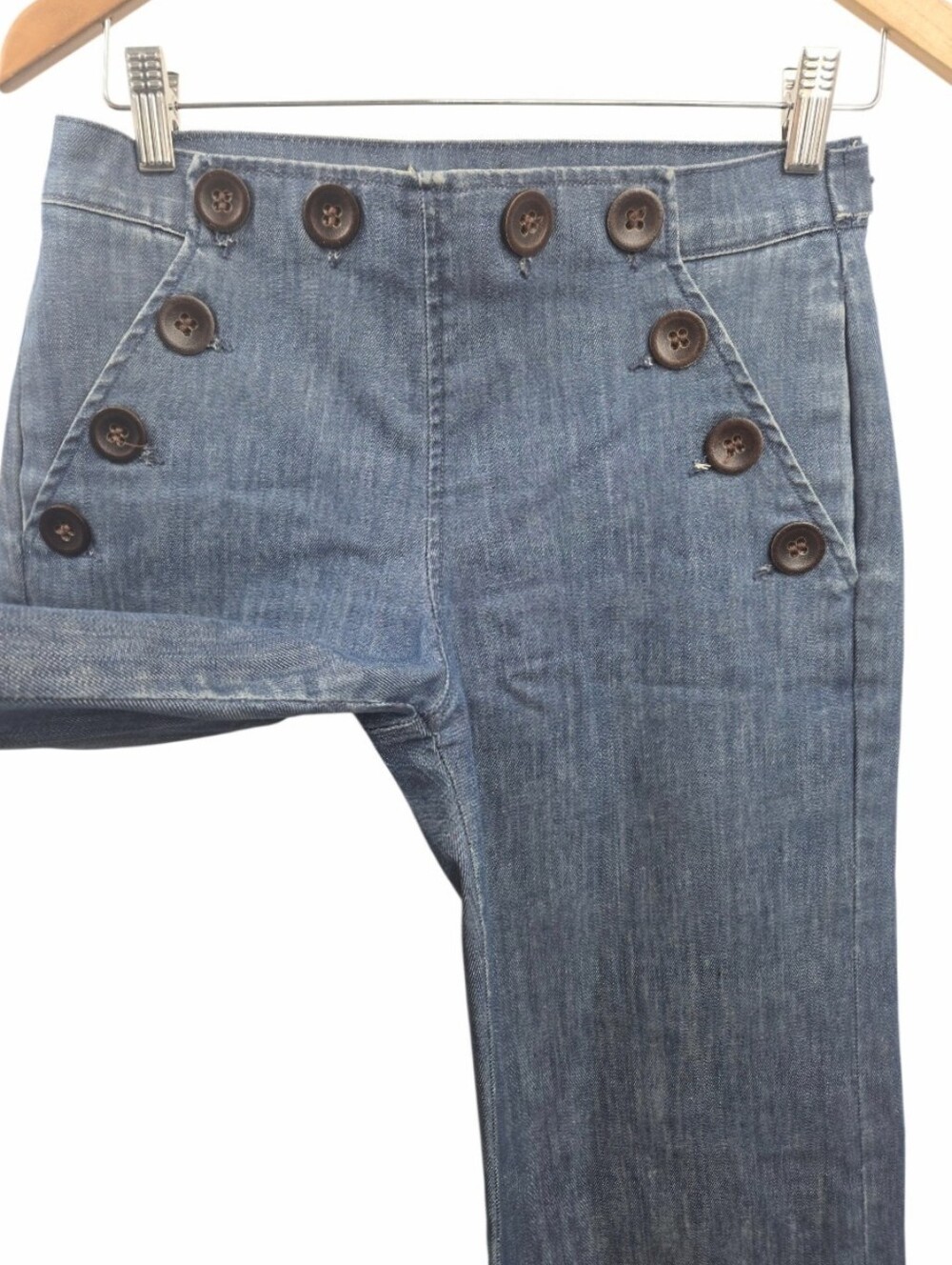 MiH Jeans Valencia High-Rise Sailor Button Wide Leg Mid Blue Denim - Picture 5 of 15